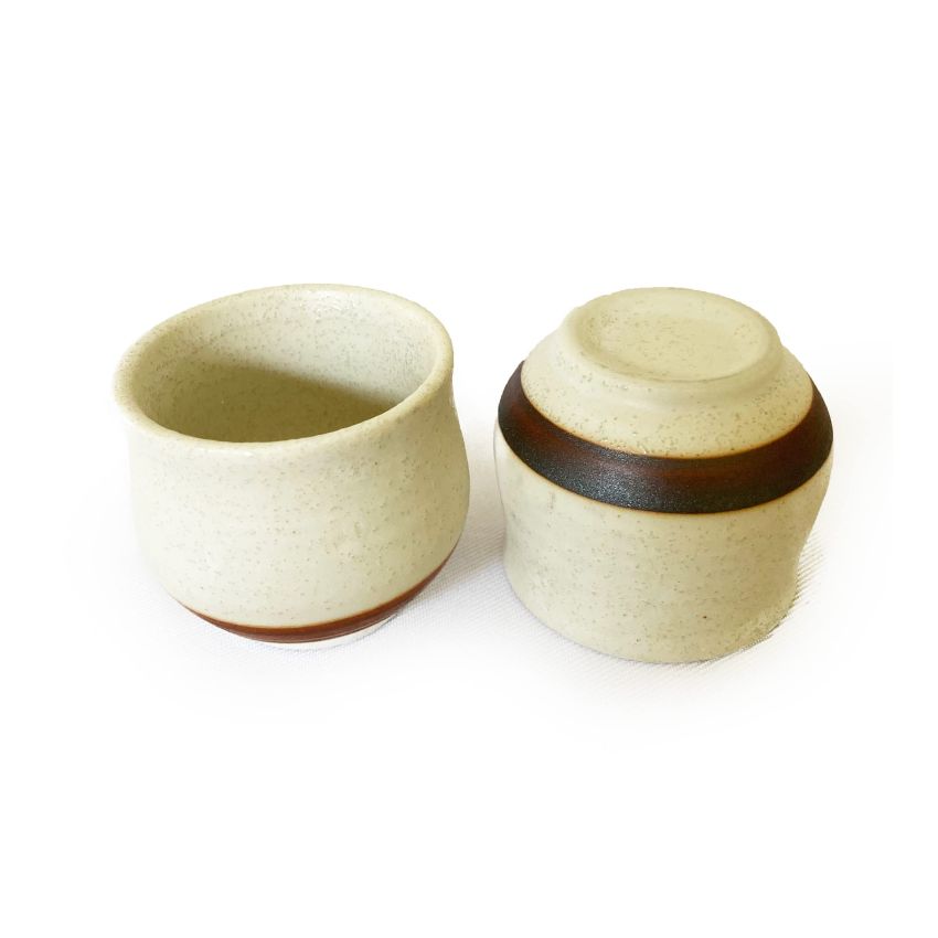 White color, Japanese Traditional Ceramic SAKE 3 items Set. 1 Bottle and 2 cups with a gift box. Made in Japan