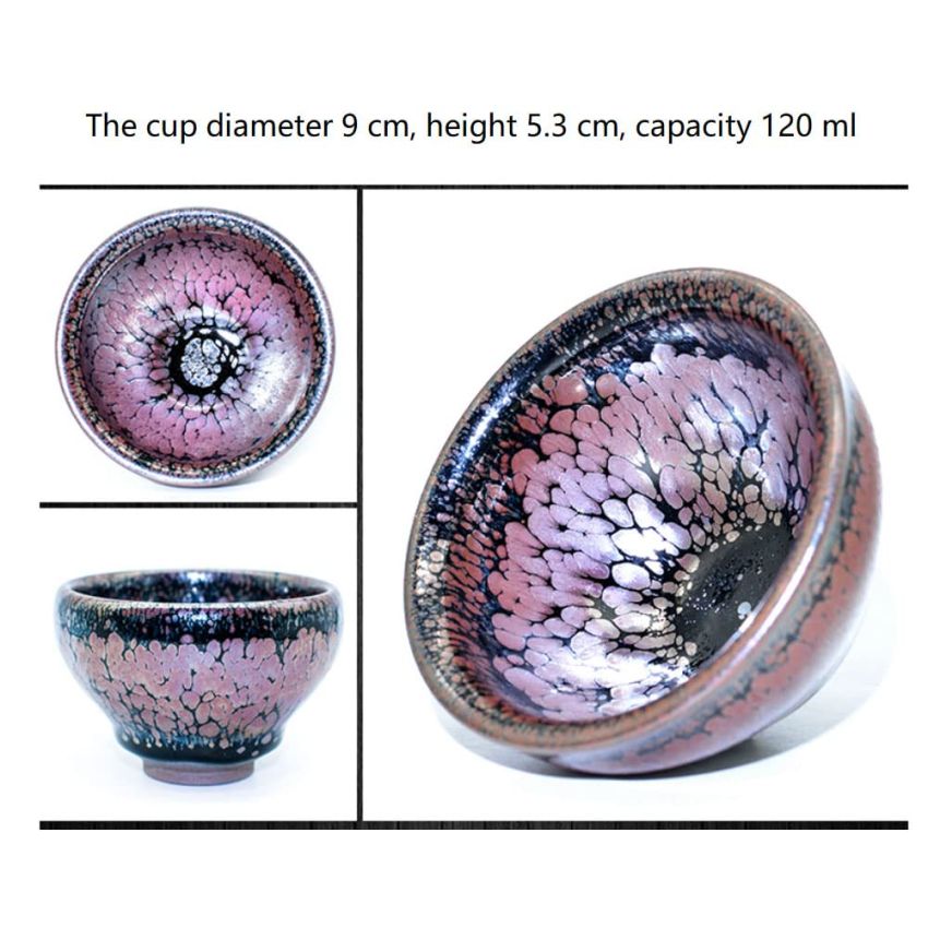 Traditional Handmade Vintage Tenmoku Teaware Artistic Handle Glazes JianZhan Tea Cup Ceramic Cup Gift 120 ml(Roselle)