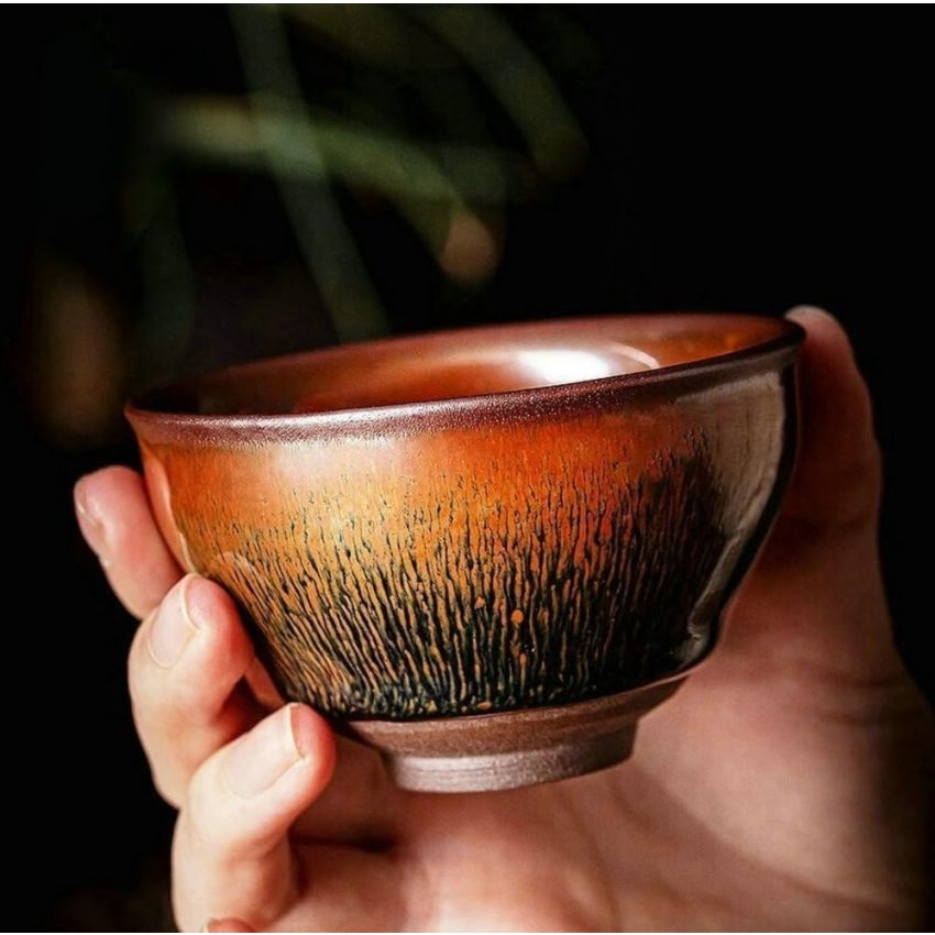 jisili Tenmoku Jianzhan cha Bowl. Volume:120 ml/4.05 oz Ceramic Tea Bowl, Kung Fu Tea Handmade Matcha Bowl, Chinese Tea Set, Craft Decorations