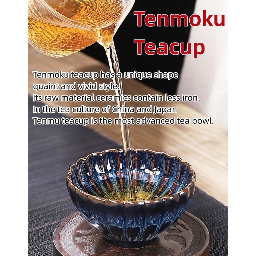 Tenmoku Glaze Kiln Change Jianzhan Tea Cup - 4 oz Silver Inlaid Chinese Kungfu Tea Cup Lotus Tea Cup Dragon Teacup (Lotus)