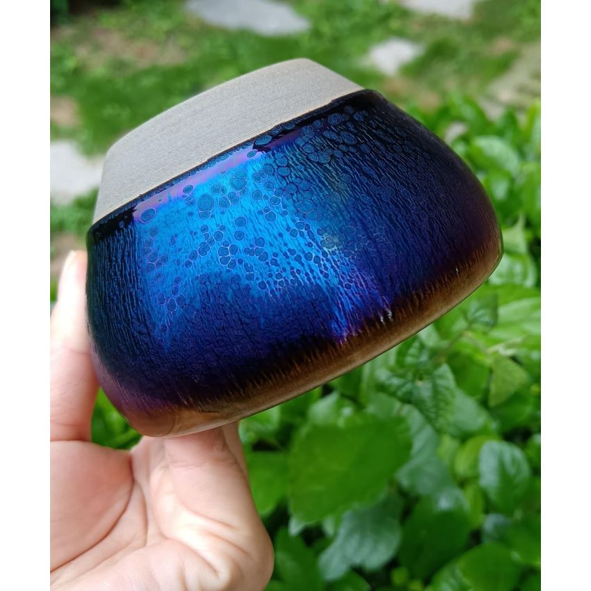 Tenmokus Tea Cup Kiln Change Color and Pattern, 7.1oz / 210ml Porcelain Jianzhan Tea Bowl for Matcha, Handcrafted