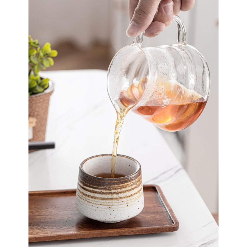 TANG PIN Handcrafted Ceramic Tea Cups Chinese Kung Fu Tea Cup Set of 2, Coffee Mugs for Cappuccino, Ceramic Sake Cups, 6 OZ (Black & Brown)