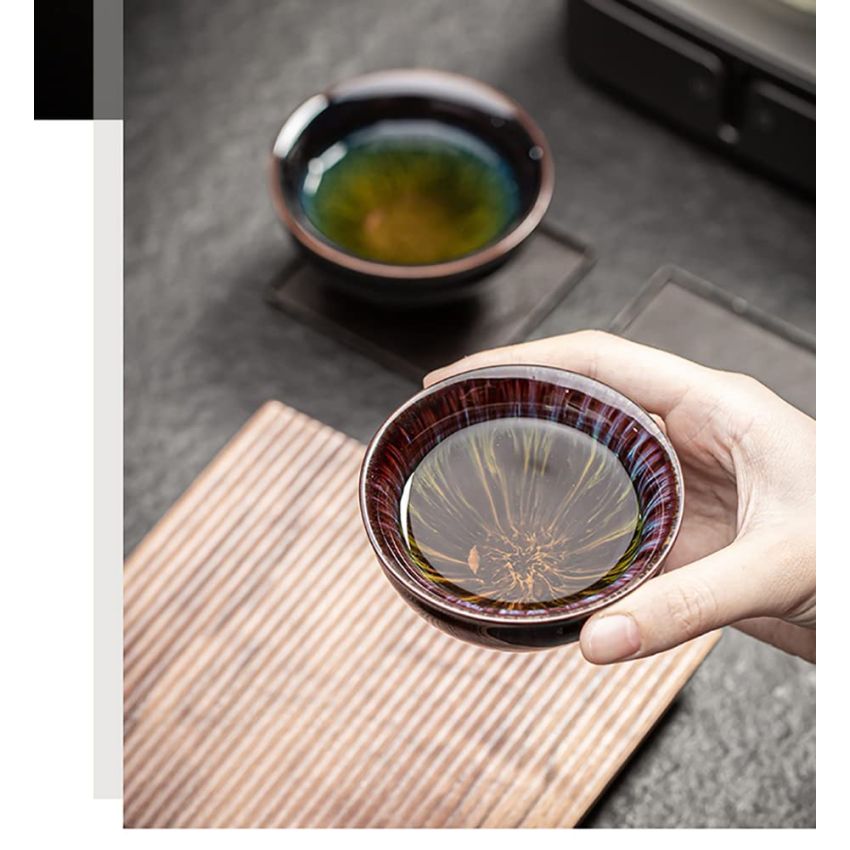 JianZhan Tenmoku Ceramic Handmade TeaCup Porcelain Teacup Kungfu Tea Cup Tenmoku Teacup Master Teacup Ceremonial Matcha Tea Mug,Obsidian Purple Orchid Cup