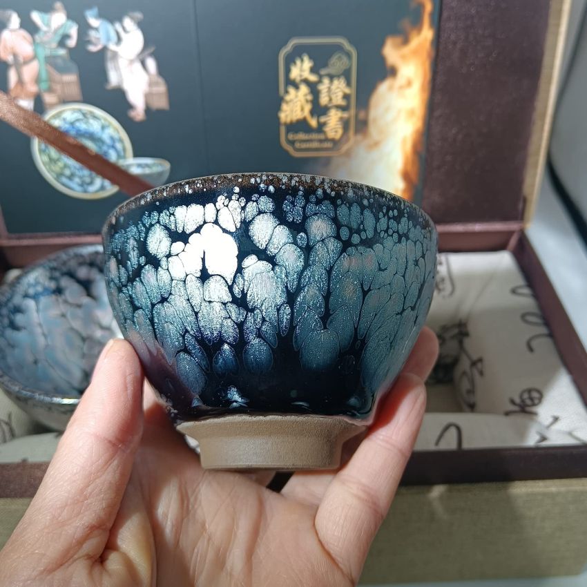 Jianzhan Ceramic Tea Cup, Kung Fu Tea Set, Coffee cup，Tenmoku Teacups - Chinese Time-honored Kiln Fired Craftmenship Set of 2 (2 colors)