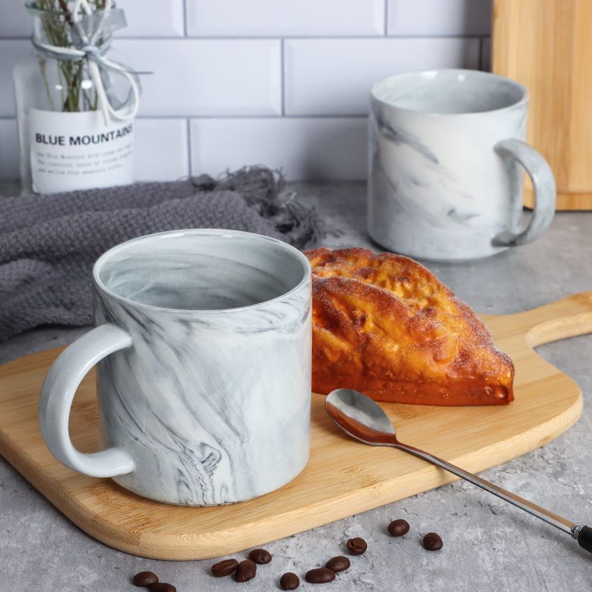 Smilatte 12 oz Stackable Coffee Mugs, M101 Novelty Marble Ceramic Cup for Boy Girl lover, Set of 4, Gray