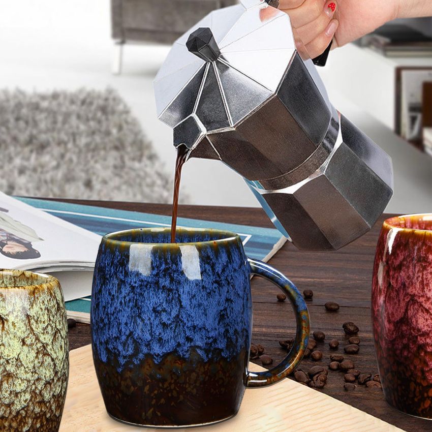 Sneosnai# Ceramic Coffee Mug-Tea Mugs, 16 oz Handle Handmade Pottery Tea Cup For Office And Home, Hot Cold Drinking, Stylish Tfancy Glaze(Red)