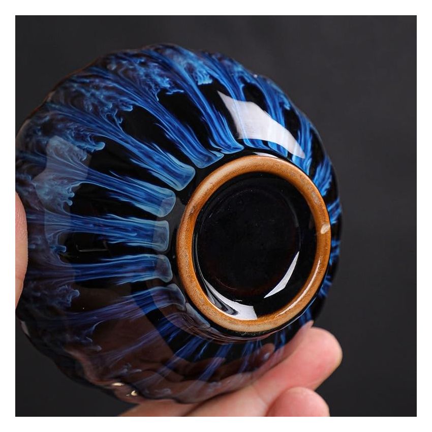 Blue Jianzhan Tea Cup, Kiln Transformation Tenmoku Glaze Ceramic Kungfu Tea Cup, Handicrafts Porcelain Master Cup - 110 ml