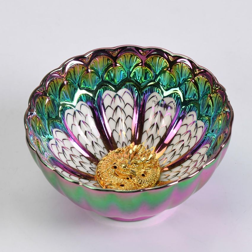 Tenmokus tea cup Master Teacup 5 oz Ceramic Handmade TeaCup inlay Teacup Coloured dragon scales，Chinese auspicious dragon，3D Chinese Kungfu Tea Cup