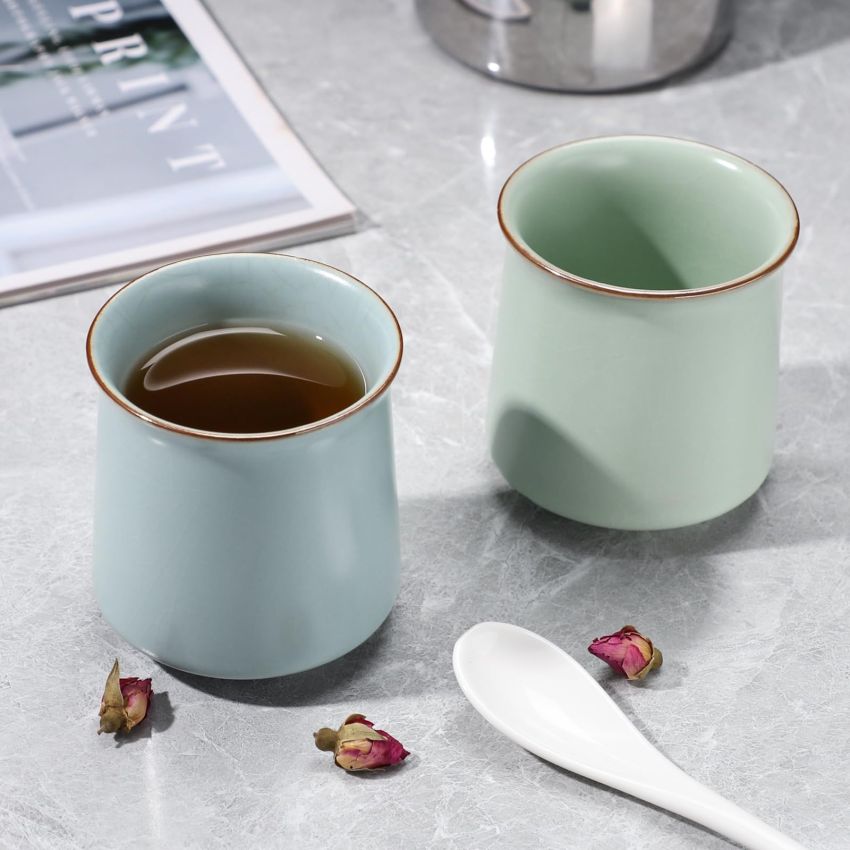 Ceramic Tea Cup Set of 2 Japanese Style Tea Cups Yerba Mate Cup No Handle Chinese KungFu Tea cups (Style 1#)