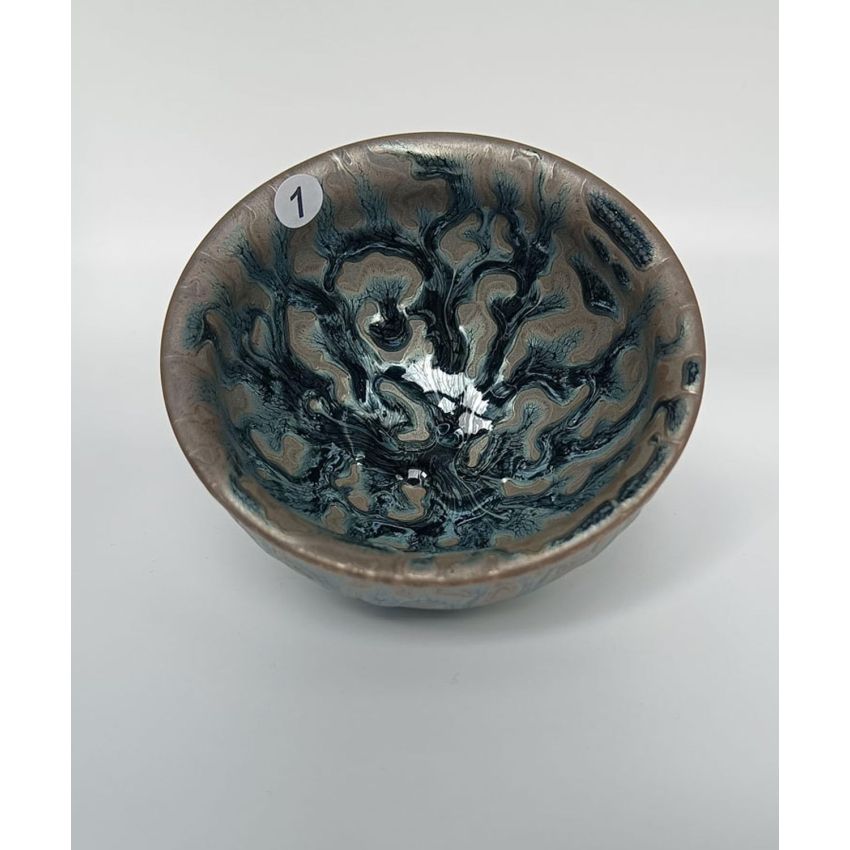 Tenmoku Tea Cups, Tree Pattern Glaze Porcelain Tea Bowls 120ml Chinese Kiln Change Jianzhan