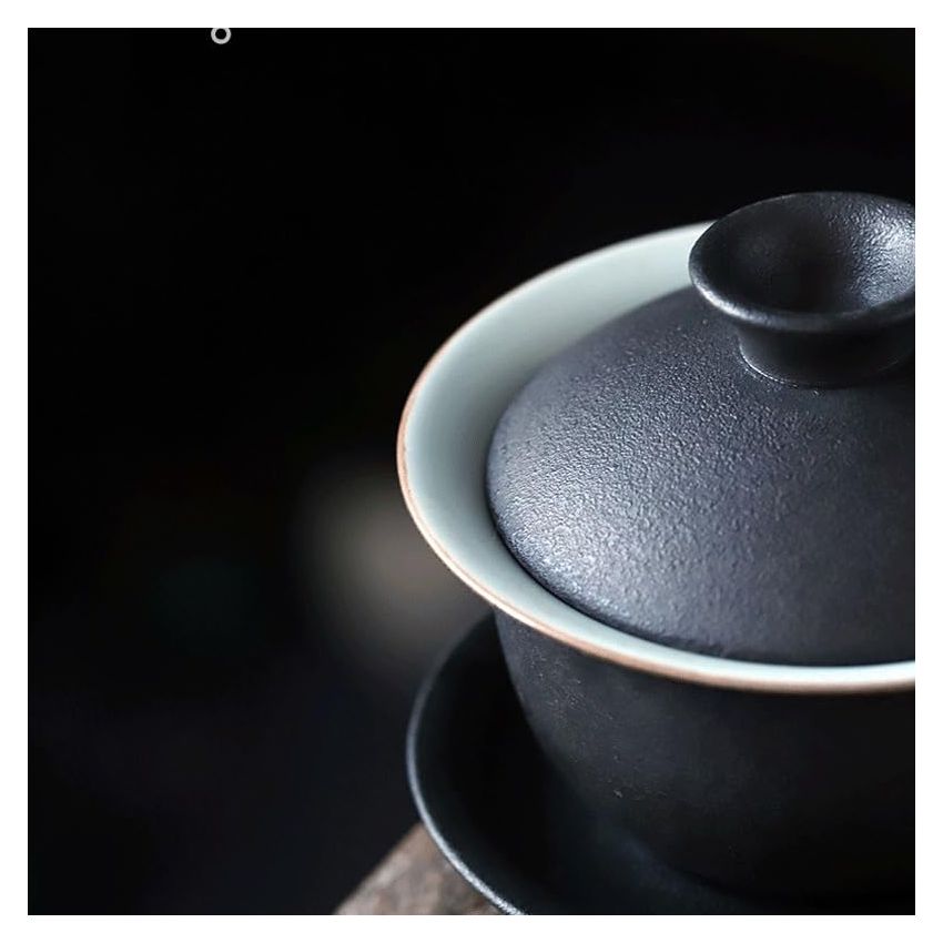 Black Pottery Covered Tea Cup Ceramic Tea Brewing Bowl