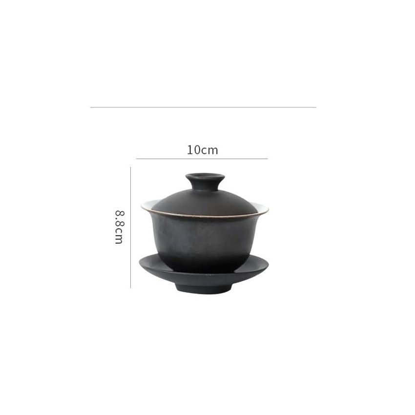 Black Pottery Covered Tea Cup Ceramic Tea Brewing Bowl