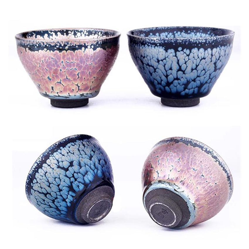 Chinese Tea Cup Ceramic Jianzhan Mug Handmade Unique Multi-use Porcelain Tea Bowl Exquisite Colorful Kung Fu Teaware Tenmoku(Pink)