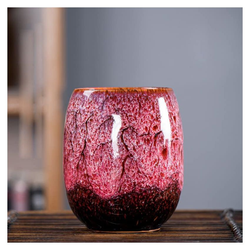 (Set of 4) Four Seasons Kiln Glazed Pottery Teacup Set Ochoko Sake Cup Japanese Chinese Asian Ceramic Porcelain in a Gift Package