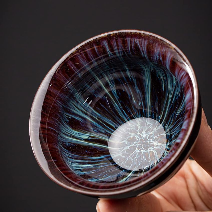 JianZhan Tenmoku Ceramic Handmade TeaCup Porcelain Teacup Kungfu Tea Cup Tenmoku Teacup Master Teacup Ceremonial Matcha Tea Mug,Obsidian Purple Orchid Cup