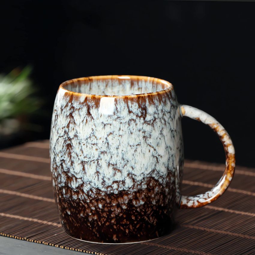 Large Ceramic Coffee Mug Set of 2, 14 Oz Handmade Pottery Tea Cups with Handle for Cappuccino, Latte and Cocoa, Microwave and Dishwasher Safe, Unique Gifts for Family and Friends (White, 2)