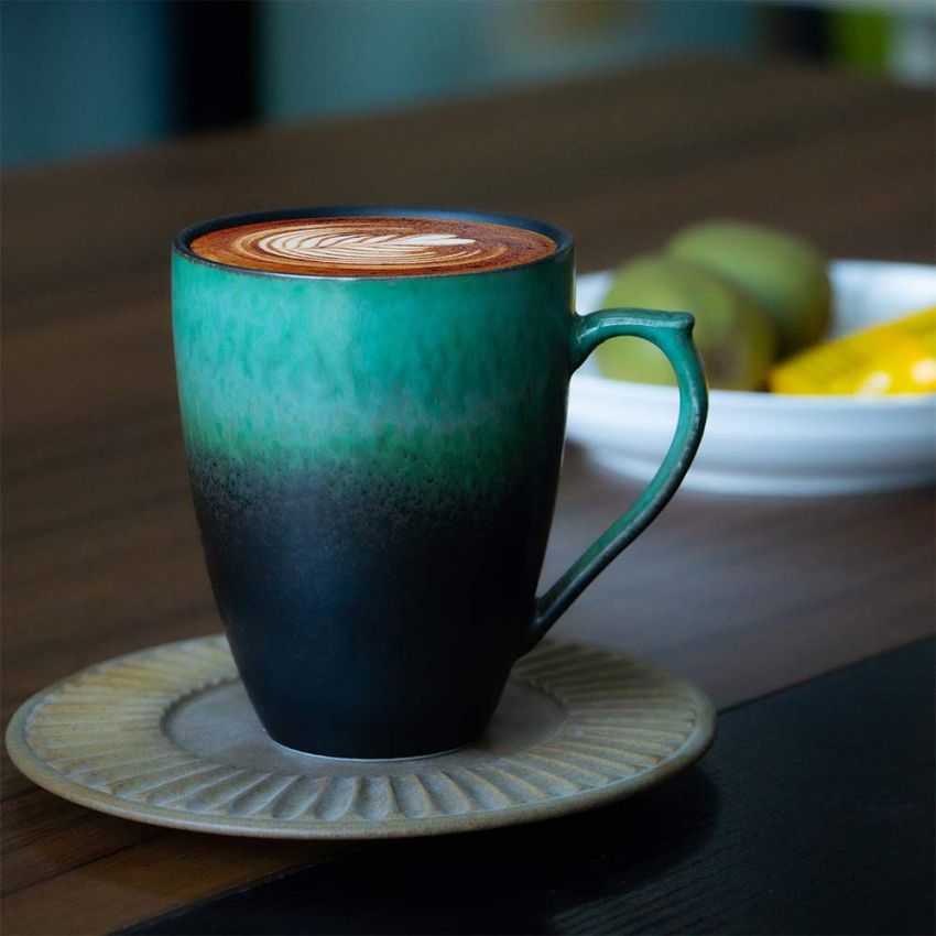 Handmade Pottery Coffee/Tea Mug Polish - 10 Ounce Rustic Stoneware Ceramic Cup Clay Art (Black/Green)