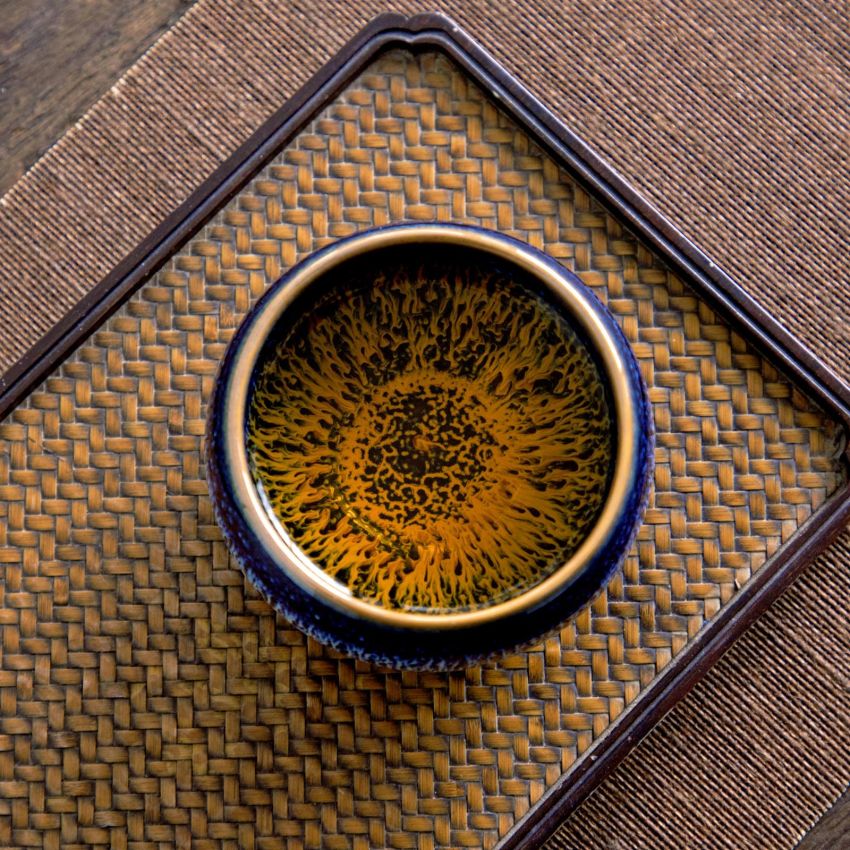 Tenmokus Tea Cups, 4.4 oz Starry Sky Glaze Ceramic Jianzhan Tea Bowls, Handmade Chinese Small Kungfu Tea Cups, Set of 2 (Zen Meditation Cup)