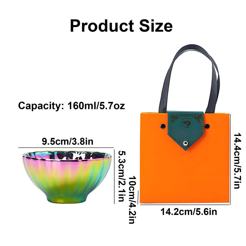 Enchantia Handmade chinese tea cup, Ceramic jianzhan tea cup Gold lotus on the bottom, Kiln transformation tenmokus tea cup With gift box packaging, 5.7oz,2