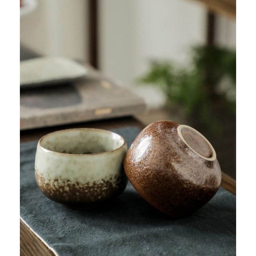 Chinese Tea Cups,Tenmoku JianZhan Handmade Ceramic kung fu Tea Cup Anti-Scald Wide Mouth Teacup,Tea Bowl,Ceramic Mate CupSet of 5 (5 Colors) A02