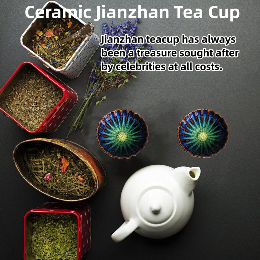 Tenmoku Glaze Kiln Change Jianzhan Tea Cup - 4 oz Silver Inlaid Chinese Kungfu Tea Cup Lotus Tea Cup Dragon Teacup (Lotus)