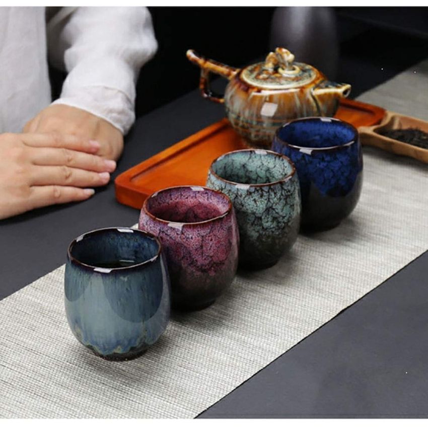 Jianzhan Ceramic Teacup, Kung Fu Tea Set, Coffee cup，Yerba Mate Set - Ceramic Mate CupSet of 4 (4 colors)
