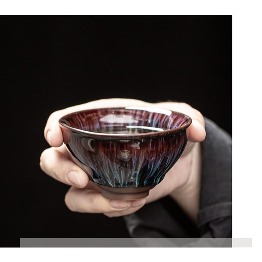 JianZhan Tenmoku Ceramic Handmade TeaCup Porcelain Teacup Kungfu Tea Cup Tenmoku Teacup Master Teacup Ceremonial Matcha Tea Mug,Obsidian Purple Orchid Cup