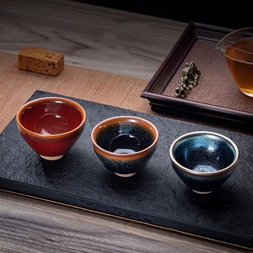 Jianzhan Tea Cup Beautiful Exquisite Teaware Tenmoku Chinese Ceramic Mug Handmade Unique Multi-use Porcelain Tea Bowl(Blue)