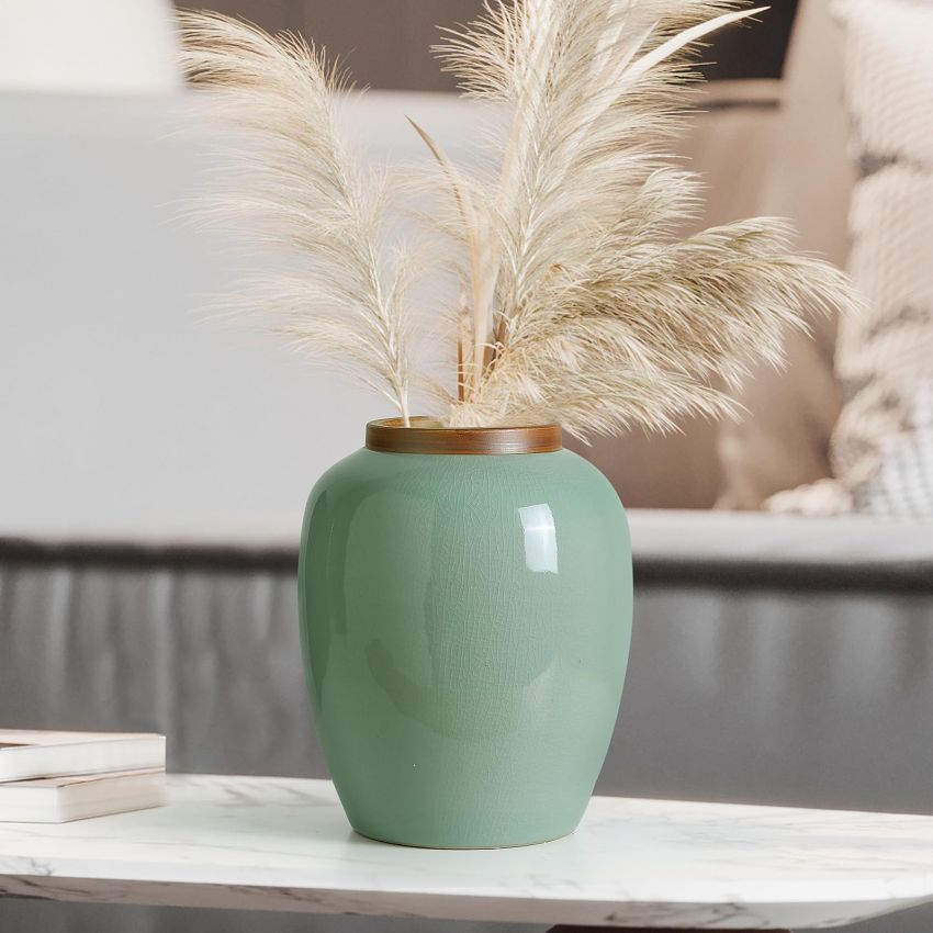 Rustic Ceramic Table Vase, Celadon Ceramic Vases for Decor, Farmhouse Green Vases for Home Decor, Pottery Vase Large Terracotta Vase, Extra Large Vases for Decor Living Room,Bedroom