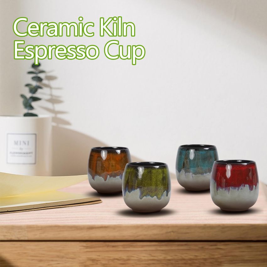 Ceramic Kiln-Change Espresso Cups Small Espresso Coffee Cup Spirits Cups Tasting Cups Ceramic Mate Cup Set of 4 (3Oz)