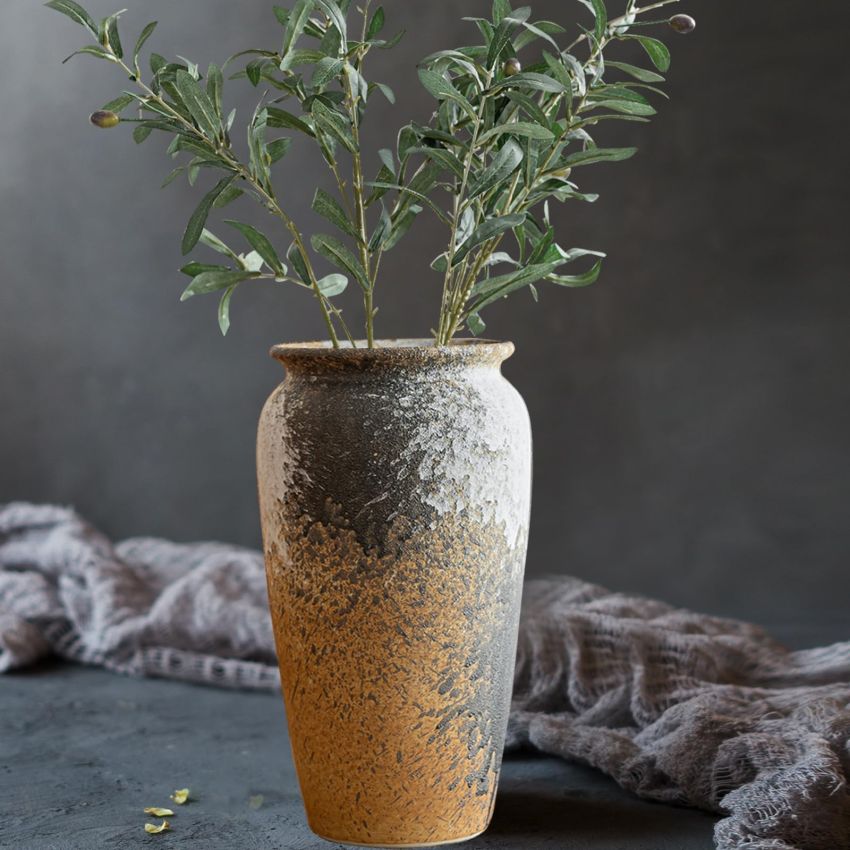 Rustic Ceramic Floor Large Vase for Farmhouse Decor, Pottery Clay Tall Terracotta Vase for Flowers, Pottery Vase for Living Room Decor, Shelf, Mantel Decoration, Wedding Housewarming Gift