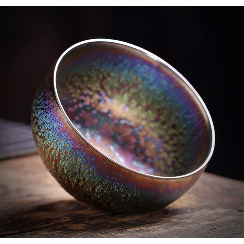 HAPPYDOG Colorful JianZhan Tenmoku Tea Cup Bowl Ancient Chinese Crafts Mug Designer Collection Ceremony Ancient Style HandWork Made (AA)