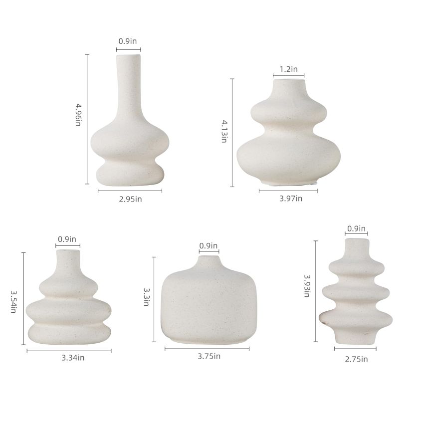 White Bud Vases, Small Ceramic Vase Set of 5, Mini Pottery Vases for Flowers, Decorative Vases for Home Modern Decor, Boho Decor, Chic Vases for Living Room Dining Table Shelves