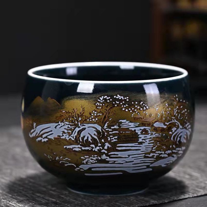 Four-piece set of Chinese Japanese tea cups, exquisite patterns, matcha cups, flower tea cups, coffee cups, tea companion cups (160ml R,B)