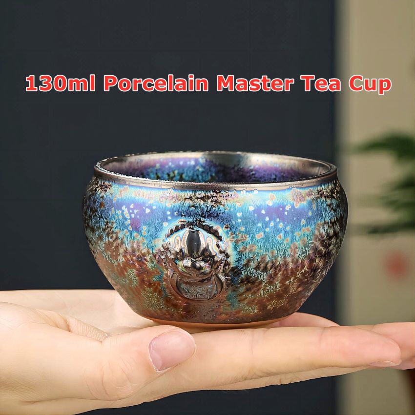 Handmade Coloful Tenmokus Tea Cup Set of 2, Chinese Crafts Kungfu Tea Cups Seven-Colours Ceramic Teacup with Gift Box Packing
