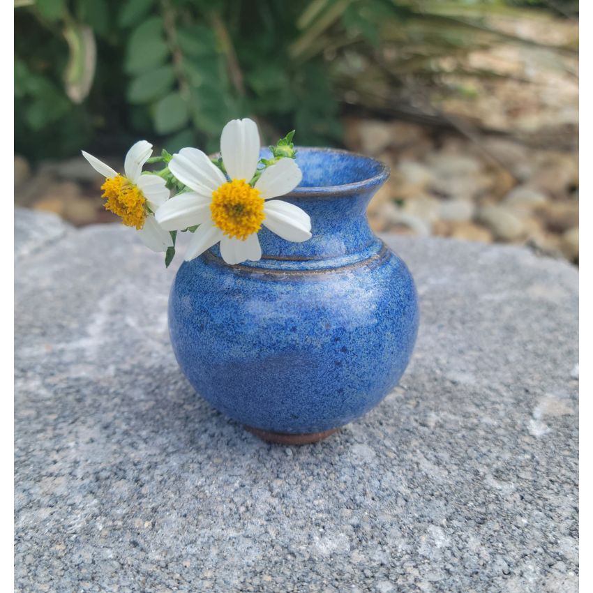 Unique Hand Made Pottery Vase w Poetry Card - Cute Country Farmhouse Style Mini Flower Pot - Gifts for Moms Rustic Home Blue