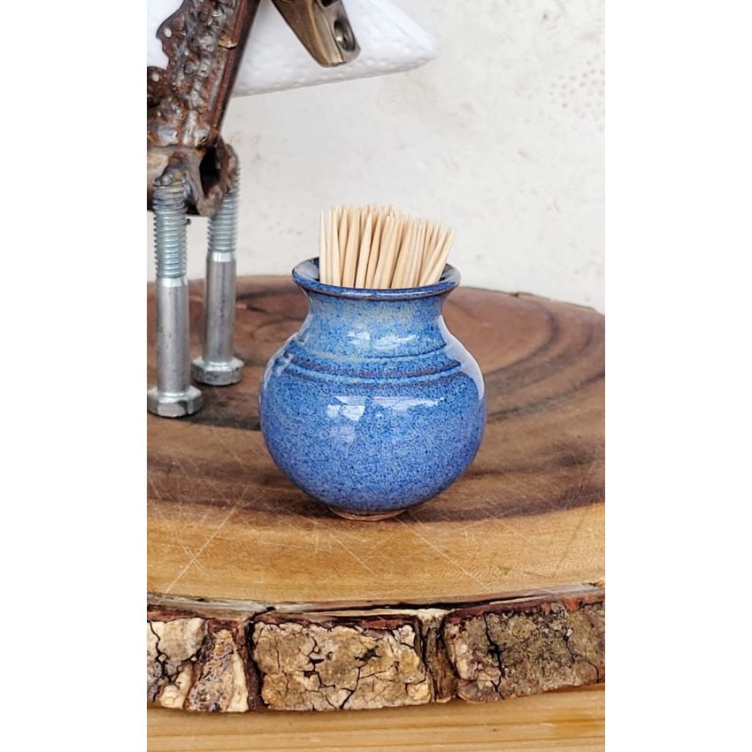 Unique Hand Made Pottery Vase w Poetry Card - Cute Country Farmhouse Style Mini Flower Pot - Gifts for Moms Rustic Home Blue