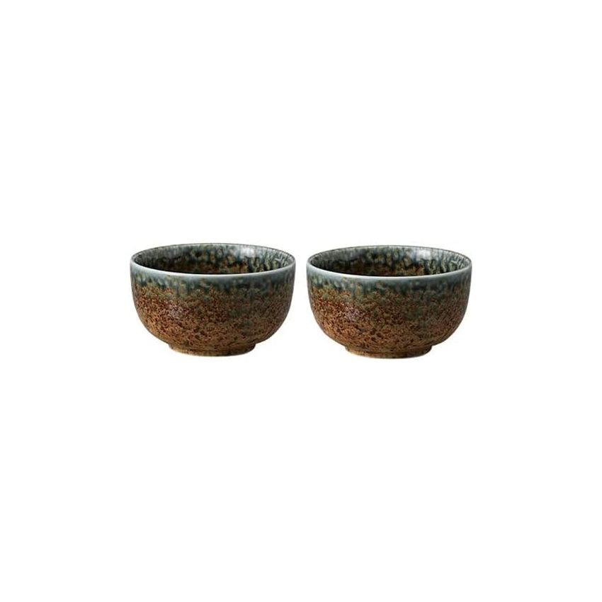 Traditional Japanese Ceramic Bowls, 18.6 Fluid Ounces, Ai Nagashi a Beautiful Combination of Earthy Brown and an Ocean-y Blue Pattern Mino Ware Chawan Set of 2 Made in Japan 54522