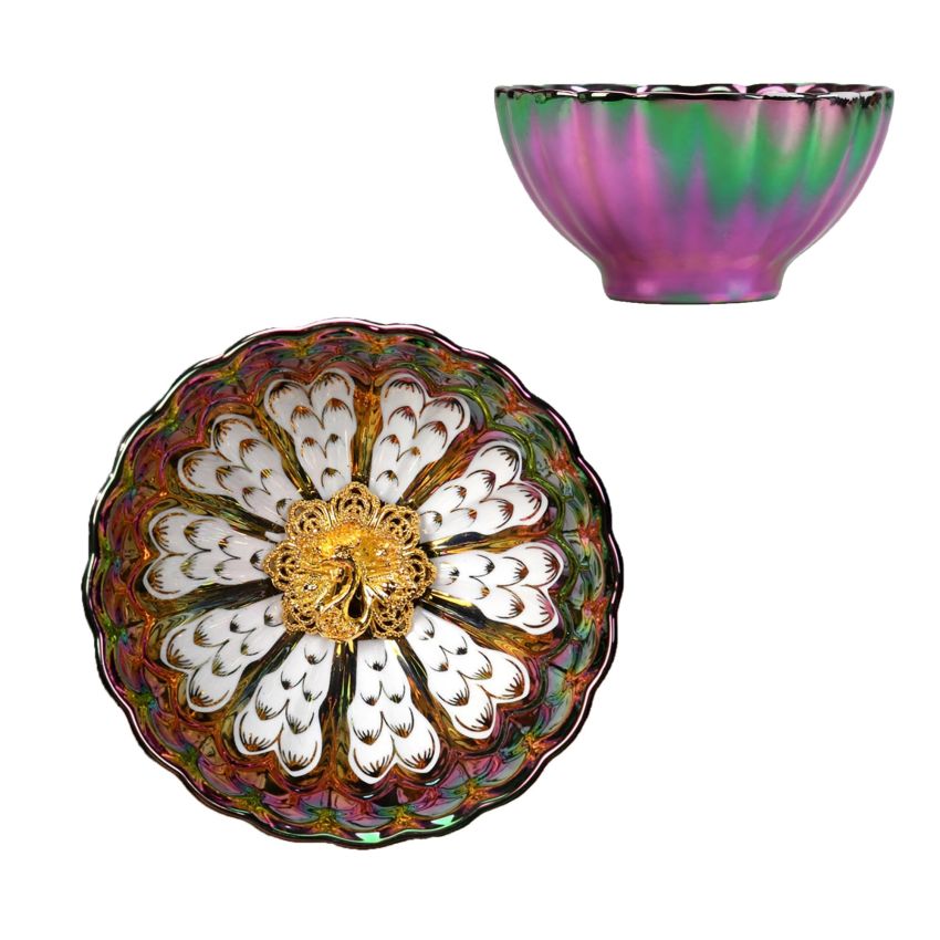 Tenmokus tea cup Master Teacup 5 oz Ceramic Handmade TeaCup inlay Teacup，3D Peacock and lotus Chinese Kungfu Tea Cup (Color : Peacock)