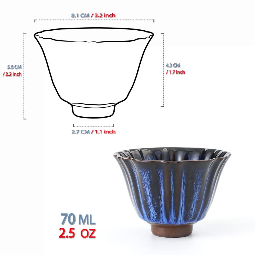 TEANAGOO Tea Cups Tenmoku Jianzhan Blue Symphony A, 2.5 oz / 70 ML, FL08，Tea Cup Set Japanese Tea Set Tea Set Sake Set Traditional Chinese Handmade Porcelain Teacup