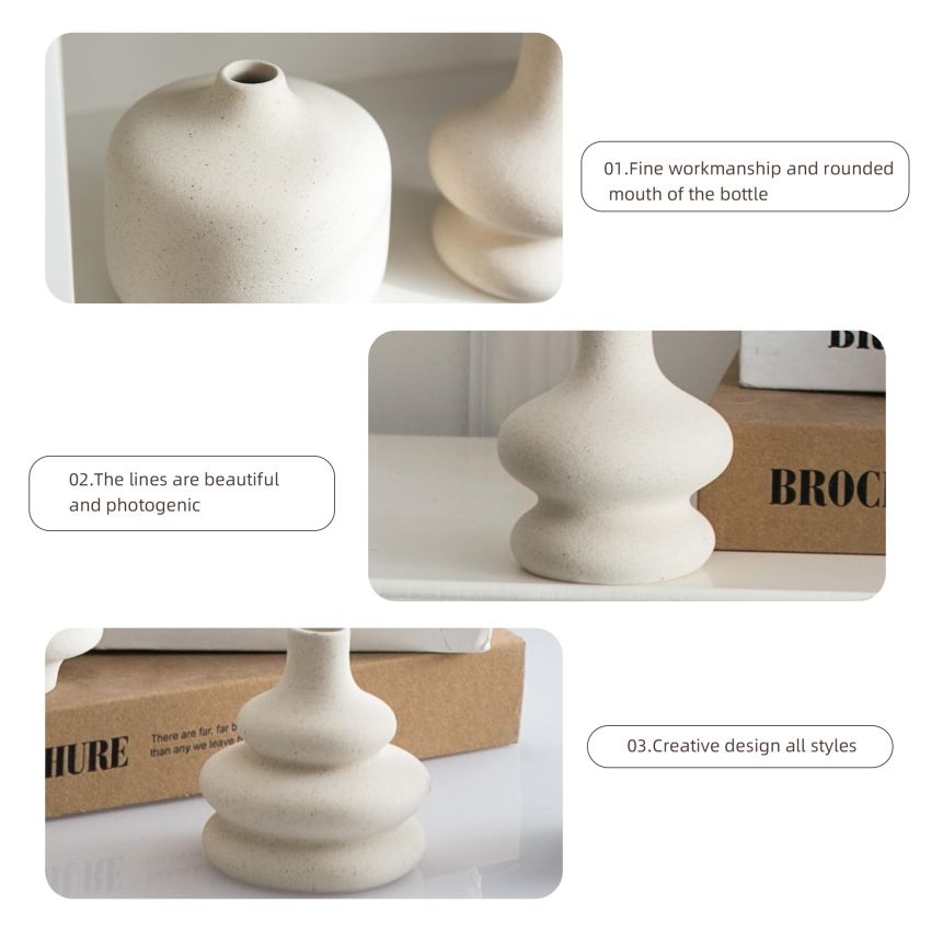 White Bud Vases, Small Ceramic Vase Set of 5, Mini Pottery Vases for Flowers, Decorative Vases for Home Modern Decor, Boho Decor, Chic Vases for Living Room Dining Table Shelves