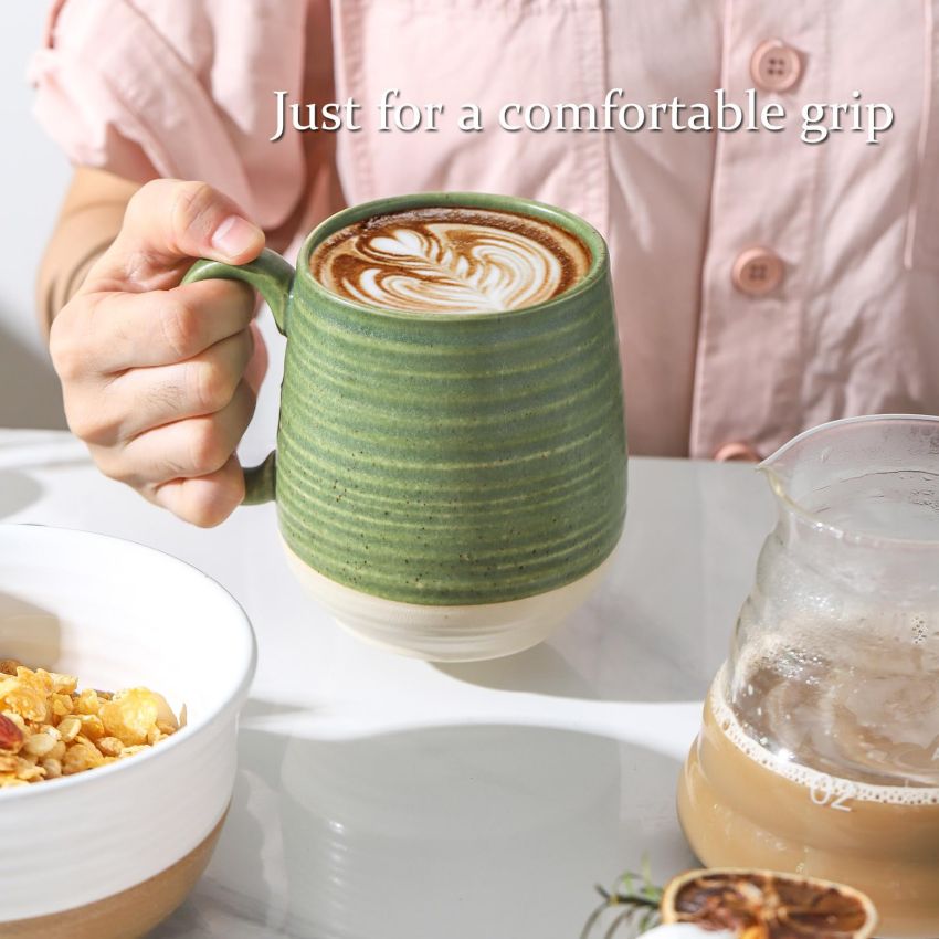 Hasense Coffee Cup, Ceramic Soup Cup With Handle, 20oz Large Coffee Cup for Home and Office, Prefect for Tea, Coffee, Latte, Dishwasher Microwave Safe, 1 PCS(Green)