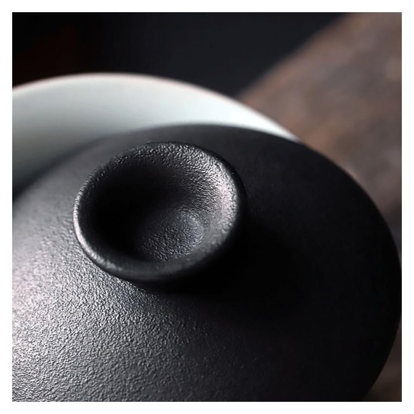 Black Pottery Covered Tea Cup Ceramic Tea Brewing Bowl