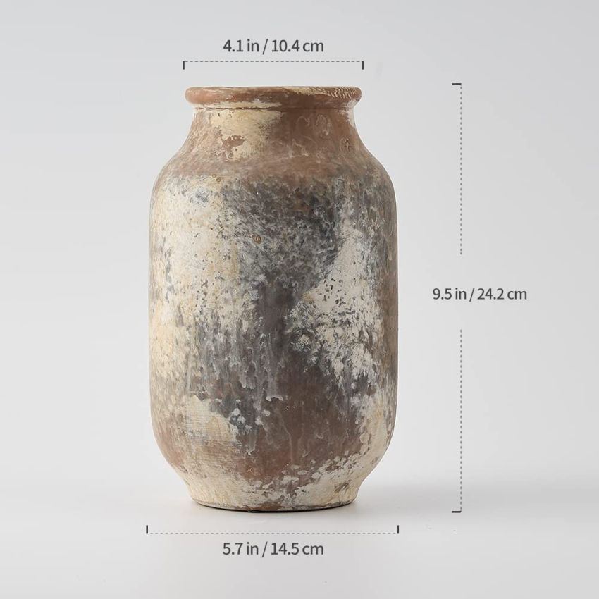 SIDUCAL Rustic Ceramic Farmhouse Flower Large Vase, Whitewashed Terra Cotta Pottery Decorative Vase for Home Decor, Table, Living Room Decoration, Shelf Decor, Mantel, 9.5 Inch, Terra