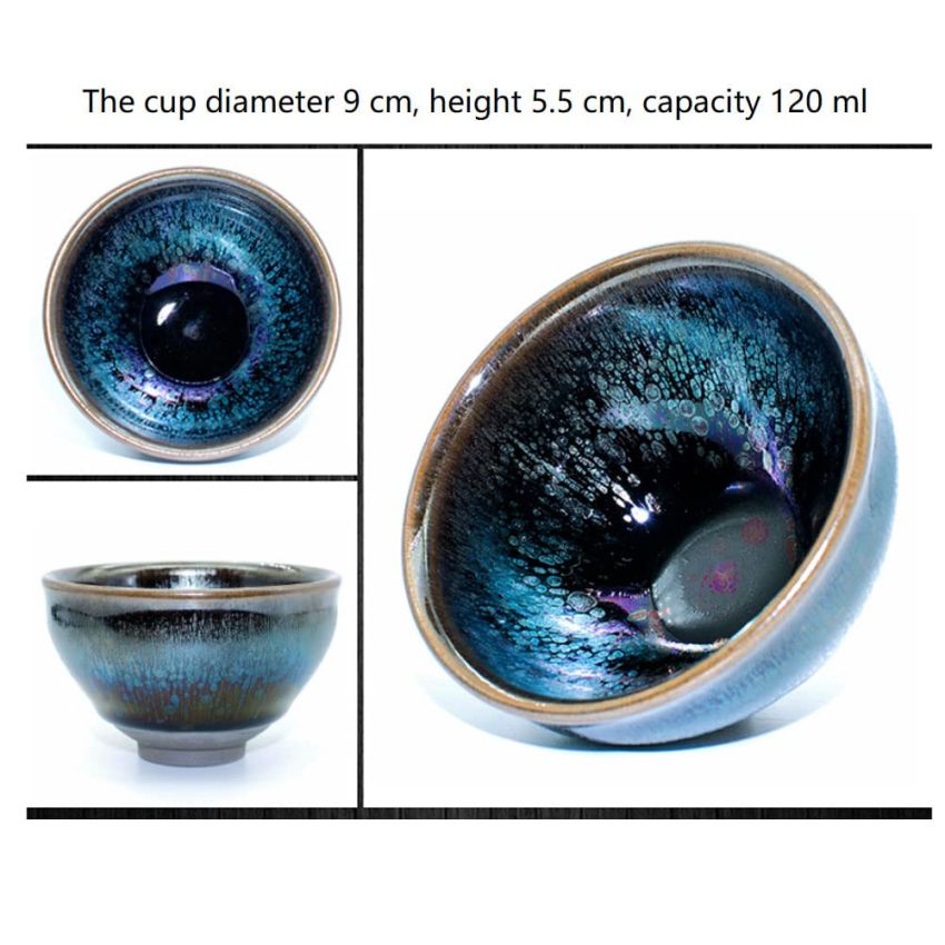 Traditional Handmade Vintage Tenmoku Teaware Artistic Handle Glazes JianZhan Tea Cup Ceramic Cup Gift 120 ml(Style 19)
