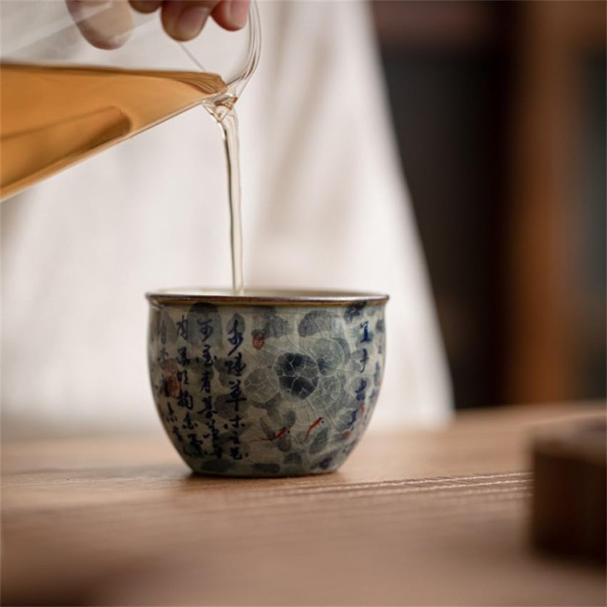 2PCS Chinese Tea Cup,Bowl for Father,Tenmoku Cups,Chinese Kungfu Ceramic Teacup Set,Christmas New Year Gift for Husband