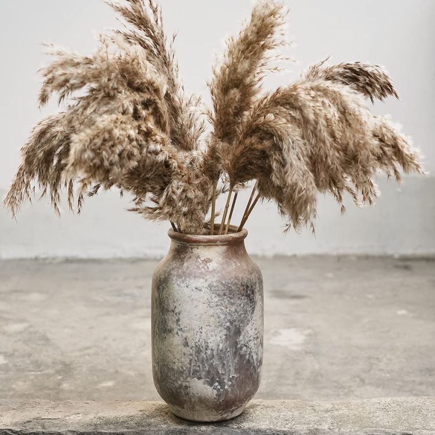 SIDUCAL Rustic Ceramic Farmhouse Flower Large Vase, Whitewashed Terra Cotta Pottery Decorative Vase for Home Decor, Table, Living Room Decoration, Shelf Decor, Mantel, 9.5 Inch, Terra