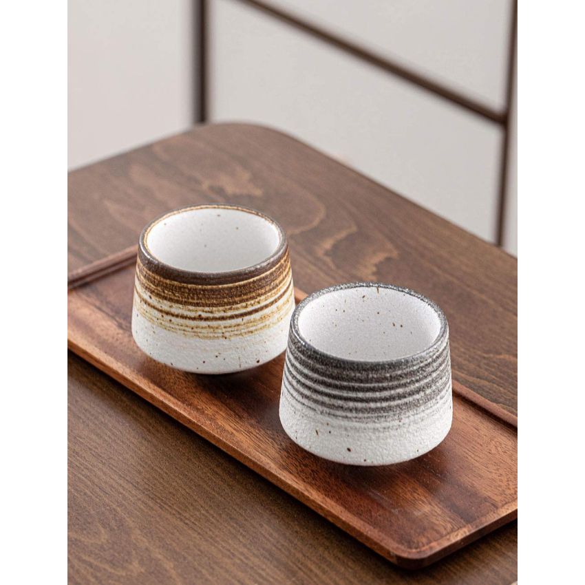 TANG PIN Handcrafted Ceramic Tea Cups Chinese Kung Fu Tea Cup Set of 2, Coffee Mugs for Cappuccino, Ceramic Sake Cups, 6 OZ (Black & Brown)