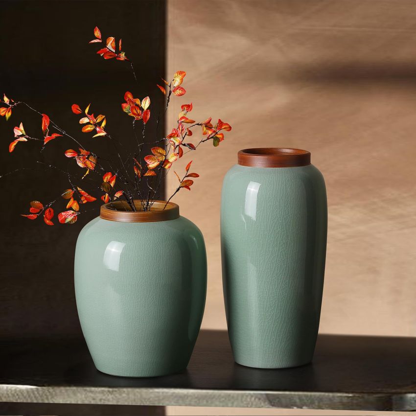 Rustic Ceramic Table Vase, Celadon Ceramic Vases for Decor, Farmhouse Green Vases for Home Decor, Pottery Vase Large Terracotta Vase, Extra Large Vases for Decor Living Room,Bedroom