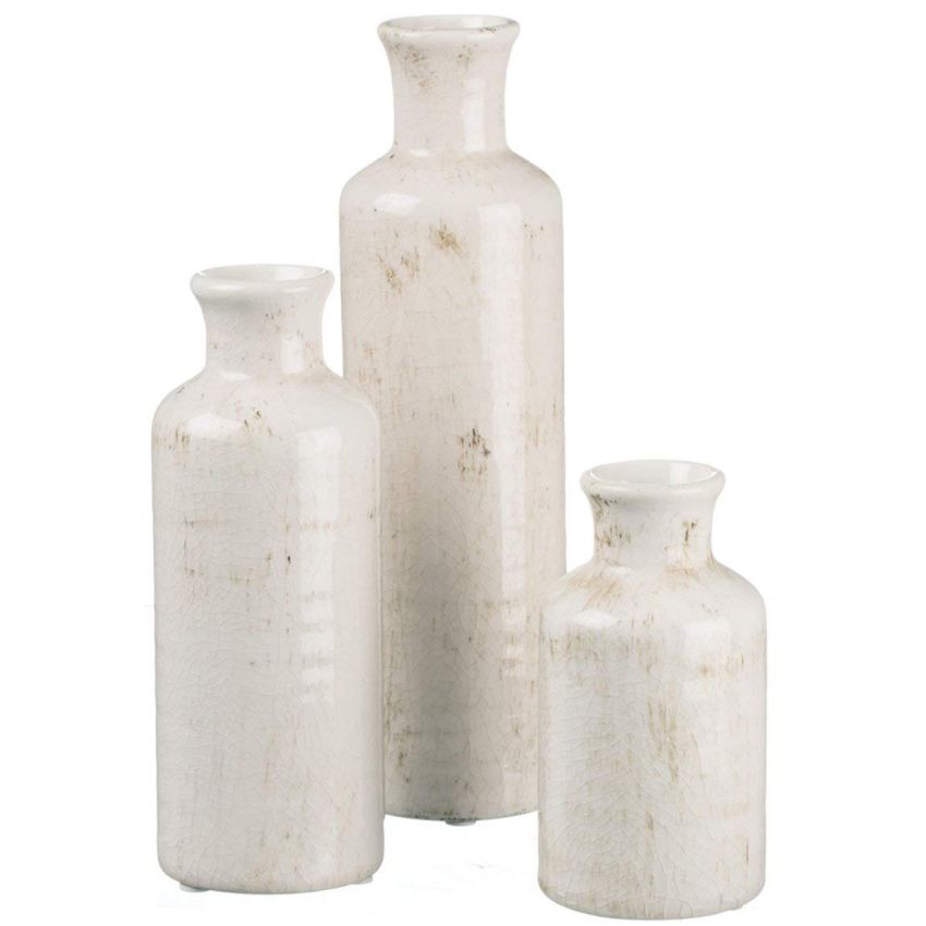 Sullivans White Ceramic Vase Set, Farmhouse Decor, Home Decorative Vase, Vases For Your Kitchen, Bedroom, Office, Living Room, Bathroom, & Shelf Centerpiece Table Decorations (CM2333)